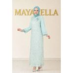 Maya Bella Şifon Pul Payetli Tesettür Abiye - Su Yeşili - 42