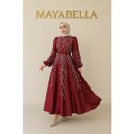 MayaBella Işlemeli Saten Tesettür Abiye - Bordo - 44