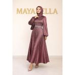 MayaBella Işlemeli Saten Tesettür Abiye - Pudra - 48