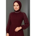 MayaBella Kolları İşlemeli Tesettür Abiye Bordo