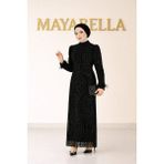Mayabella Otriş Detaylı Simli Tesettür Abiye - Siyah - 38