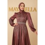 MayaBella Saten Taş Detaylı Tesettür Abiye
