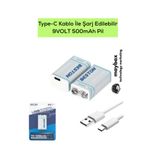 Maybax Usb Type-c Kablo Ile Şarj Edilebilir Lityum Beston Pil 9v – 500mah