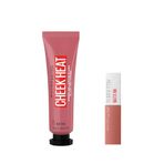 Maybelline Cheek Heat 15 Nude Burn Likit Allık + Mini Super Stay Matte Ink 65 Seductress Likit Mat Ruj Makyaj Seti