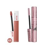 Maybelline Lash Sensational Sky High Maskara + Super Stay Matte Ink Unnude 65 Seductress Likit Mat Ruj