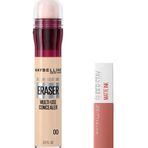 Maybelline New York Instant Anti Age Eraser Kapatıcı 00 Ivory Mini Super Stay Matte Ink Likit Mat Ruj 65 Seductress Makyaj Seti