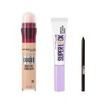 Maybelline New York Instant Anti Age Eraser Kapatıcı - 01 Light & Maybelline New York Super Lock Brow Glue Kaş Sabitleyici Maskara & Maybelline Tattoo Mini Jel Göz Kalemi Hediyeli