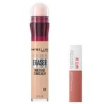 Maybelline New York Instant Anti Age Eraser Kapatıcı 01 Light ve Mini Super Stay Matte Ink Likit Mat Ruj 65 Seductress Makyaj Seti