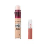 Maybelline New York Instant Anti Age Eraser Kapatıcı 01 Light ve Mini Super Stay Matte Ink Likit Mat Ruj 65 Seductress Makyaj Seti