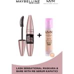 Maybelline New York Lash Sensational Intense Black Maskara & Nyx Bare With Me Concealer Serum 02 Ikilisi - Ultra Black