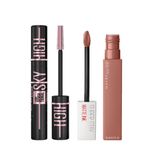 Maybelline New York Lash Sensational Sky High Cosmic Black Maskara + Super Stay Matte Ink Likit Mat Ruj, 65 Seductress Makyaj Seti