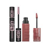 Maybelline New York Lash Sensational Sky High Cosmic Black Maskara Super Stay Vinyl Ink Uzun Süre Kalıcı Likit Parlak Ruj 35 Cheeky Makyaj Seti