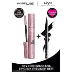 Maybelline New York Lash Sensational Sky High Maskara & Nyx Professional Makeup Siyah Eyeliner - Epic Ink Liner Black