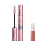 Maybelline New York Lash Sensational Sky High Suya Dayanıklı Waterproof Maskara Mini Super Stay Matte Ink Likit Mat Ruj 65 Seductress Makyaj Seti