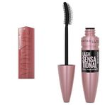 Maybelline New York Lash Sensational Yelpaze Etkili Intense Black Maskara Ekstra Siyah ve Super Stay Vinyl Ink 35 Cheeky Uzun Süre Kalıcı Likit Parlak Ruj