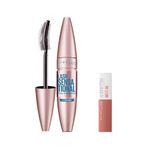Maybelline New York Lash Sensational Yelpaze Etkili Siyah Maskara Mini Super Stay Matte Ink Likit Mat Ruj 65 Seductress Makyaj Seti