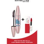 Maybelline New York Lash Sensational Yelpaze Etkili Suya Dayanıklı Siyah Maskara & Maybelline Mini Matte Ink
