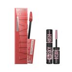 Maybelline New York Super Stay Vinyl Ink Uzun Süre Kalıcı Likit Parlak Ruj 15 Peachy & Mini Lash Sensational Sky High Cosmic Black Maskara Makyaj Seti