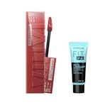Maybelline New York Super Stay Vinyl Ink Uzun Süre Kalıcı Likit Parlak Ruj 35 Cheeky & Mini Fit Me Matte - Poreless Matlaştırcı Makyaj Bazı Makyaj Seti