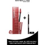 Maybelline New York Super Stay Vinyl Ink Uzun Süre Kalıcı Likit Parlak Ruj 35 Cheeky + Tat Liner Gel Pencil Göz Kalemi Mini