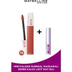 Maybelline Super Stay Matte Ink 70 Amazonian Likit Mat Ruj + Mini Falsies Surreal Maskara