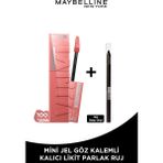 Maybelline Super Stay Vinyl Ink 100 Charmed Likit Parlak Ruj + Mini Tattoo Liner Göz Kalemi