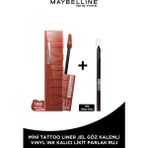 Maybelline Super Stay Vinyl Ink 130 Extra Likit Parlak Ruj + Mini Tattoo Liner Gel Göz Kalemi