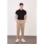 Mayco Fashion Erkek Bej Zara Kesim Yarı Şalvar Lastikli Bağcıklı Pantolon 2606 Model