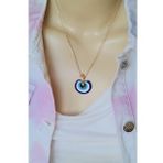 Maycollection Mavi Beyaz Lacivert Gökkuşağı Murano Cam Gold Zincir Kolye
