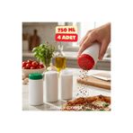 Mayden Concept Geniş Delikli Plastik Baharatlık 4’lü Set – 750 ML - Renkli Kapaklı Baharat Şişesi