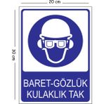 Mayeka Metal Baret Gözlük Kulaklık Tak 20X30 cm A4 Uyarı Iş Güvenliği Levhası - 20 x 30 cm