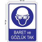 Mayeka Metal Baret ve Gözlük Tak 30X40 cm A3 Uyarı Iş Güvenliği Levhası - 30 x 40 cm
