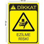 Mayeka Metal Dikkat Ezilme Riski 20X30 cm A4 Uyarı Iş Güvenliği Levhası - 20 x 30 cm