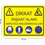 Mayeka Metal Dikkat Inşaat Alanı Koruyucu Malzemeni Kullan 15X20 cm Uyarı Iş Güvenliği Levhası - 15 x 20 cm