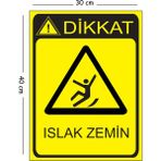 Mayeka Metal Dikkat Islak Zemin 30X40 cm A3 Uyarı Iş Güvenliği Levhası - 30 x 40 cm