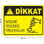 Mayeka Metal Dikkat Kesilme Tehlikesi Fırça Kullan 20X30 cm A4 Uyarı Iş Güvenliği Levhası - 20 x 30 cm