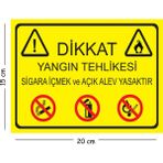 Mayeka Metal Dikkat Yangın Tehlikesi Sigara Içmek ve Açık Alev Yasaktır 15X20 cm Uyarı Iş Güvenliği Levhası - 15 x 20 cm