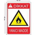 Mayeka Metal Dikkat Yanıcı Madde 30X40 cm A3 Uyarı Iş Güvenliği Levhası - 30 x 40 cm