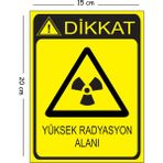 Mayeka Metal Dikkat Yüksek Radrasyon Alanı 15X20 cm Uyarı Iş Güvenliği Levhası - 15 x 20 cm