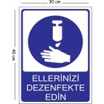 Mayeka Metal Ellerinizi Dezenfekte Edin 30X40 cm A3 Uyarı Iş Güvenliği Levhası - 30 x 40 cm