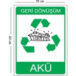 Mayeka Metal Geri Dönüşüm Akü 15X20 cm Uyarı Iş Güvenliği Levhası - 15 x 20 cm