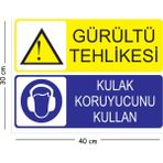 Mayeka Metal Gürültü Tehlikesi Kulak Koruyucunu Kullan 30X40 cm A3 Uyarı Iş Güvenliği Levhası - 30 x 40 cm
