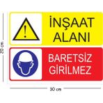 Mayeka Metal Inşaat Alanı Baretsiz Girilmez 20X30 cm A4 Uyarı Iş Güvenliği Levhası - 20 x 30 cm