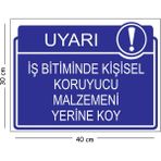 Mayeka Metal Iş Bitiminde Kişisel Koruyucu Malzemeni Yerine Koy 30X40 cm A3 Uyarı Iş Güvenliği Levhası - 30 x 40 cm