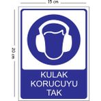 Mayeka Metal Kulak Koruyucuyu Tak 15X20 cm Uyarı Iş Güvenliği Levhası - 15 x 20 cm