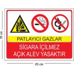 Mayeka Metal Patlayıcı Gazlar Sigara Içilmez Açık Alev Yasaktır 2 15X20 cm Uyarı Iş Güvenliği Levhası - 15 x 20 cm