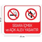 Mayeka Metal Sigara Içmek ve Açık Alev Yasaktır 15X20 cm Uyarı Iş Güvenliği Levhası