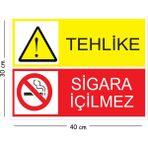 Mayeka Metal Tehlike Sigara Içilmez 30X40 cm A3 Uyarı Iş Güvenliği Levhası - 30 x 40 cm
