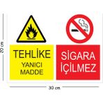 Mayeka Metal Tehlike Yanıcı Madde Sigara Içilmez 20X30 cm A4 Uyarı Iş Güvenliği Levhası - 20 x 30 cm