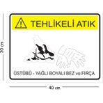 Mayeka Metal Tehlikeli Atık Üstübü Yağlı Boyalı Bez ve Fırça 30X40 cm A3 Uyarı Iş Güvenliği Levhası - 30 x 40 cm